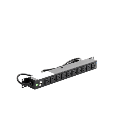 Tomacorriente Horizontal (PDU) de 10 Contactos (NEMA 5-15R) Rack 19" 1UR. Voltaje Entrada/Salida: 120Vca/15A