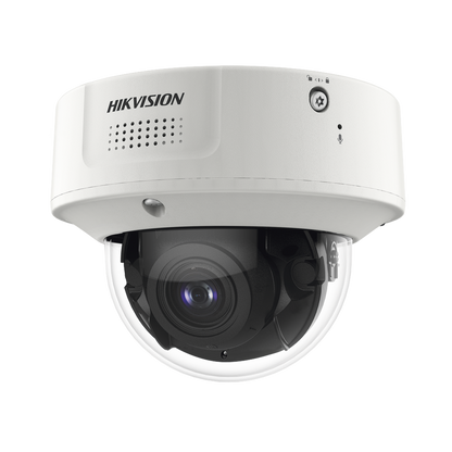 Domo IP 4 Megapixel / Lente Mot. 2.8 a 12 mm / 40 mts IR EXIR / IK10 / IP67 / H.265+ / WDR 140 dB / Captura Facial / DeepinView / Búsqueda por Atributos / Micrófono Integrado / Micro SD