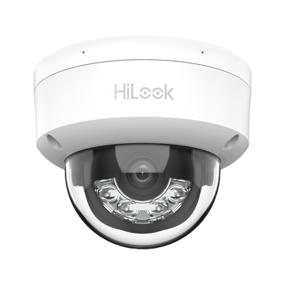 [Dual Light] HiLook Series / Domo IP de 4 Megapixel / Uso en interior / Lente 2.8 mm / 20 mts IR + 20 mts Luz Blanca / Micrófono Integrado / ACUSENSE Lite / PoE / dWDR / H.265+ / ONVIF
