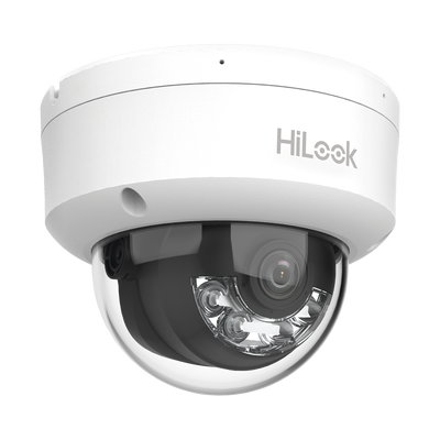 [Dual Light] HiLook Series / Domo IP de 4 Megapixel / Uso en interior / Lente 2.8 mm / 20 mts IR + 20 mts Luz Blanca / Micrófono Integrado / ACUSENSE Lite / PoE / dWDR / H.265+ / ONVIF