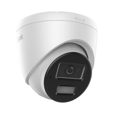 [Dual Light] Turret IP de 2 Megapixel   / Lente 2.8 mm /  Ángulo de visión 101° / 20 mts IR + 15 mts Luz Blanca / Micrófono Integrado / ACUSENSE Lite /  Exterior IP67 / PoE / dWDR / H.265+ / ONVIF