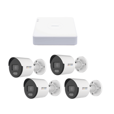 Kit IP 1080p (2 Megapixel) / NVR de 4 Canales con 4 Puertos PoE / 4 Cámaras IP Bala ColorVu y ACUSENSE Lite