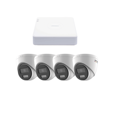 Kit IP 1080p (2 Megapixel) / NVR de 4 Canales con 4 Puertos PoE / 4 Cámaras IP Turret ColorVu y ACUSENSE Lite