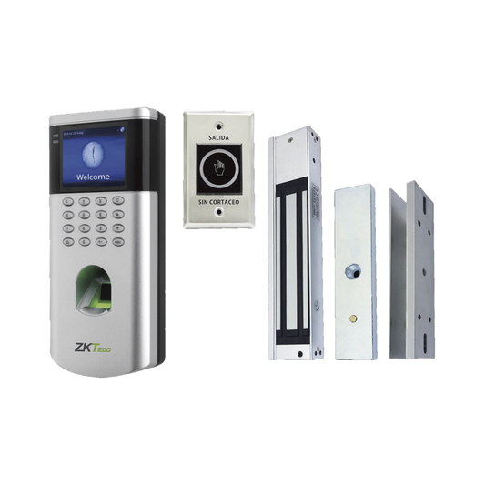 KIT de Control de Acceso LF10/ PUSH / Compatible con ZKBioAccess / 1,500 Usuarios / Chapa magnética / Botón de Salida / Tarjeta de proximidad