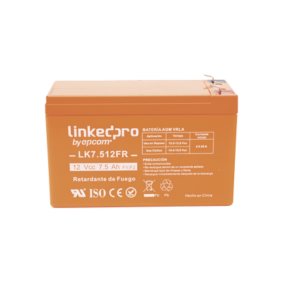 Batería 12 V / 7.5 Ah / UL / Tecnología AGM-VRLA / Vida útil promedio de 5 años / Retardante a la Flama / Para equipo electrónico, Alarmas de Intrusión / Incendio/ Control de acceso / Video Vigilancia / Terminales