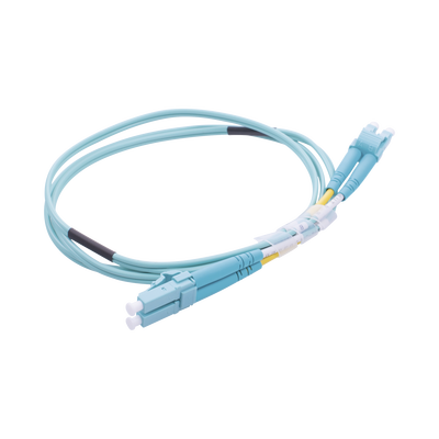 Jumper de Fibra Óptica Multimodo OM3 50/125 LC-LC OFNR (Riser), 2.0 mm, Dúplex, Aqua, 1 metro