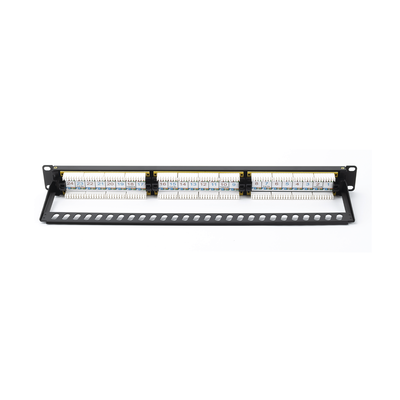 Panel de parcheo de impacto (110) UTP de 24 puertos Cat6A, 19in, con barra para Organizar cables y espacio para Etiqueta