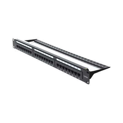 Panel de parcheo de impacto (110) UTP de 24 puertos Cat6A, 19in, con barra para Organizar cables y espacio para Etiqueta