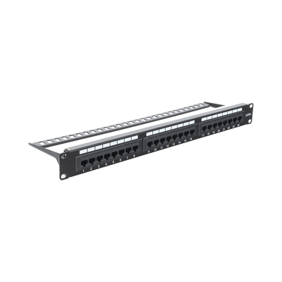 Panel de parcheo de impacto (110) UTP de 24 puertos Cat6A, 19in, con barra para Organizar cables y espacio para Etiqueta