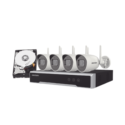 Kit IP Inalámbrico 4 Megapixel / NVR 4 Canales / 4 Cámaras Bala para Exterior / 1 HDD de 1 TB / Modo Repetidor