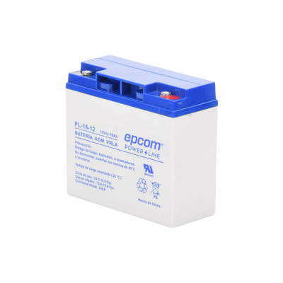 Batería 12 Vcc / 18 Ah / UL / Tecnología AGM-VRLA / Para uso en equipo electrónico Alarmas de intrusión / Incendio/ Control de acceso / Video Vigilancia / Terminales de tornillo M5 ( HEX ) / Cargador recomendado CHR-80.