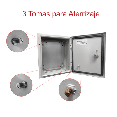 Gabinete de Acero IP66 Uso en Intemperie (250 x 300 x 150 mm) con Placa Trasera Interior Metálica y Compuerta Inferior Atornillable (Incluye Chapa y Llave T).