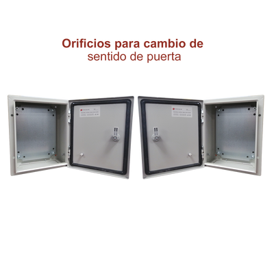 Gabinete de Acero IP66 Uso en Intemperie (250 x 300 x 150 mm) con Placa Trasera Interior Metálica y Compuerta Inferior Atornillable (Incluye Chapa y Llave T).