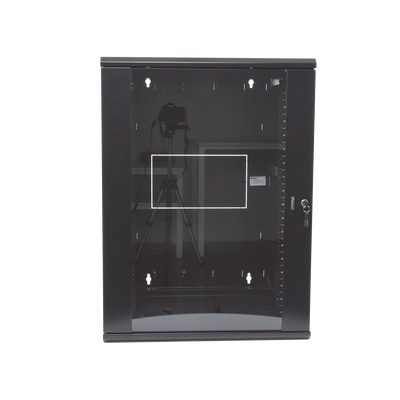 Gabinete PanZone de Montaje en Pared, de 19in, Puerta con Ventana de Seguridad, 18 UR, 635mm de Profundidad, Color Negro