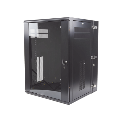 Gabinete PanZone de Montaje en Pared, de 19in, Puerta con Ventana de Seguridad, 18 UR, 635mm de Profundidad, Color Negro