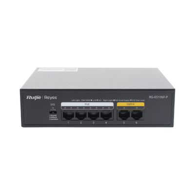 Switch de 6 Puertos 10/100 Mbps, PoE+ hasta 54 Watts, No Administrable