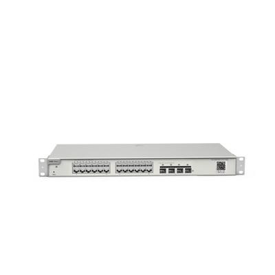 Switch Administrable Capa 2+ Plus, con 24 puertos Gigabit, 4 puertos SFP+ para fibra 10Gb, gestión gratuita desde la nube.