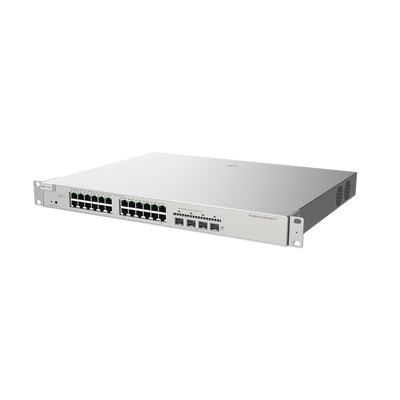 Switch Administrable Capa 3 con 24 puertos Gigabit PoE 802.3af/at + 4 SFP+ para fibra 10Gb, gestión gratuita desde la nube, 370w