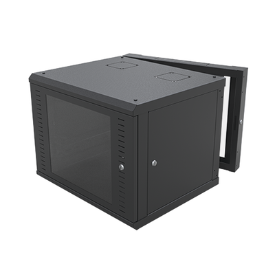 Gabinete Abatible de Pared (Con Marco Trasero) con Rack 19" de 9 Unidades. Ventana de Cristal Templado.