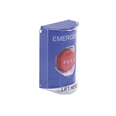 Botón de Emergencia con Bocina de Advertencia Integrada, Texto en Inglés, Tapa Protectora de Policarbonato Súper Resistente, Restablecimiento con Llave