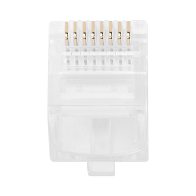 Bote con 100 Plugs Pass through RJ45 Cat5e sin blindaje, chapado de oro a 30 micras para durabilidad extrema