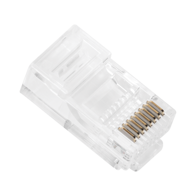 Bote con 100 Plugs Pass through RJ45 Cat5e sin blindaje, chapado de oro a 30 micras para durabilidad extrema