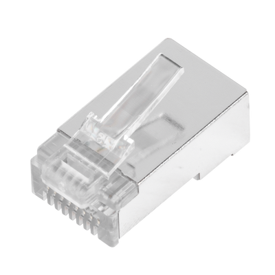 Bote con 100 Plugs Pass through RJ45 Cat5e BLINDADO, chapado de oro a 30 micras para durabilidad extrema