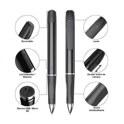 Cámara Oculta en Bolígrafo (Spyce Camera) /  Full HD / Grabación de Video y Audio / Captura de Fotos / Soporta Memoria Micro-SD de hasta 64G / Tiempo de Carga Aprox. 1 hora / Tiempo de Trabajo 120 min. / Incluye Cable de Carga.