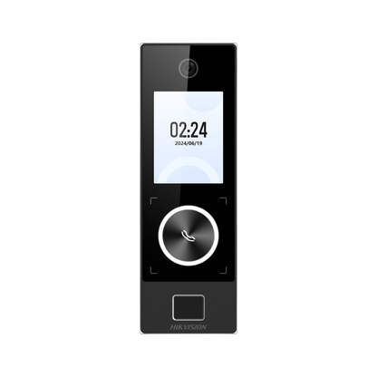 Terminal Facial Min Moe WiFi & PoE con Botón de Llamada y LECTOR DE HUELLA / Exterior IP65 / Tarjetas Virtuales Bluetooth con HikConnect Teams / 1000 Rostros y 3,000 Huellas