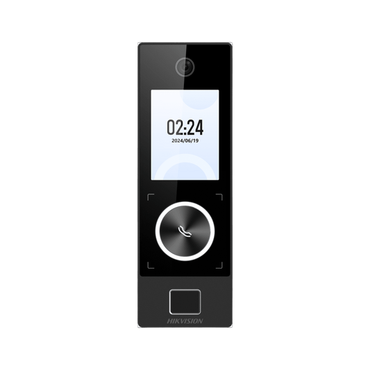 Terminal Facial Min Moe WiFi & PoE con Botón de Llamada y LECTOR DE HUELLA / Exterior IP65 / Tarjetas Virtuales Bluetooth con HikConnect Teams / 1000 Rostros y 3,000 Huellas