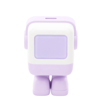 Cargador Mini GaNRobot 30W serie UNO | 1 USB-C de Carga Rápida | Tecnología GaN II | Multiprotocolo PD/QC/SCP/FCA | Carga Inteligente | Pantalla LED | Zapato Magnético Extraíble | Thermal Guard | Color Lila.