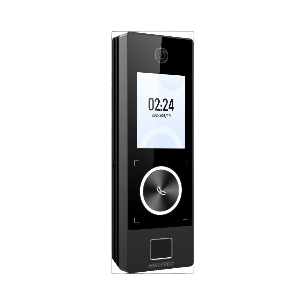 Terminal Facial Min Moe WiFi & PoE con Botón de Llamada y LECTOR DE HUELLA / Exterior IP65 / Tarjetas Virtuales Bluetooth con HikConnect Teams / 1000 Rostros y 3,000 Huellas