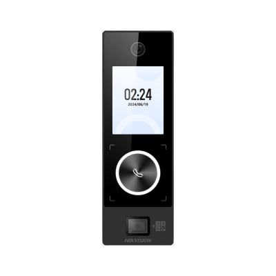 Terminal Facial Min Moe WiFi & PoE con Botón de Llamada y LECTOR DE QRs FISICO / Exterior IP65 / Tarjetas Virtuales Bluetooth con HikConnect Teams / 1000 Rostros y 3,000 Huellas