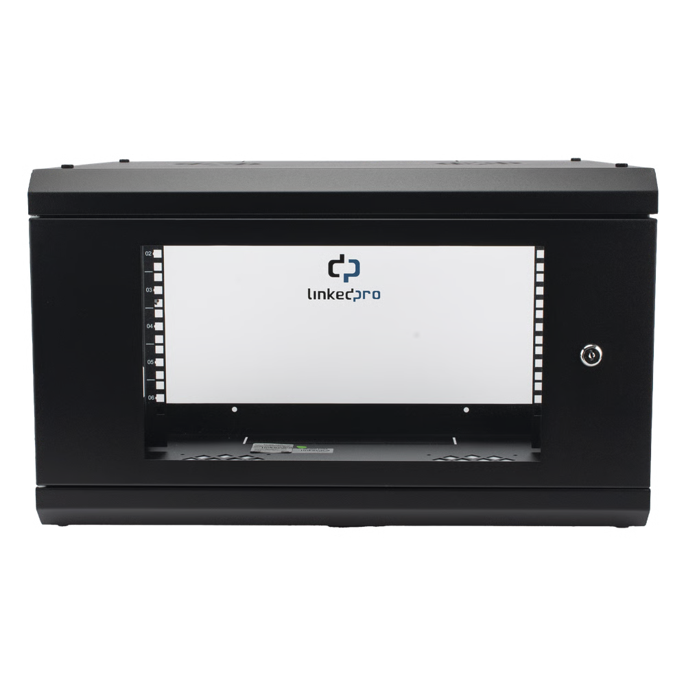 Gabinete de Pared con Puerta de Cristal Templado, 455mm de Profundidad, 6U Rack de 19'', Acero Reforzado