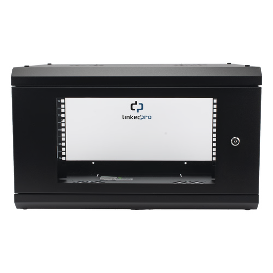 Gabinete de Pared con Puerta de Cristal Templado, 455mm de Profundidad, 6U Rack de 19'', Acero Reforzado