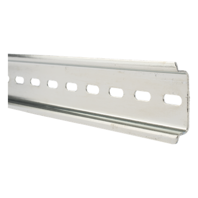 Riel DIN Estándar / 35 mm / 25 cm (9.84 ft) de Longitud / Acero Cromado Zinc / Ranura Central / Paquete de 4