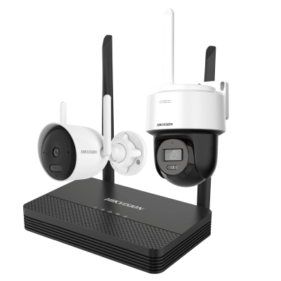 Kit IP Inalámbrico 2 Megapíxel / NVS 4 Canales / 1 Cámara Bala Exterior + 1 Cámara Turret Interior con Lente 2.8 mm y Dual Light / Audio Bidireccional (Micrófono y Bocina) / Soporta Micro SD de 512 GB