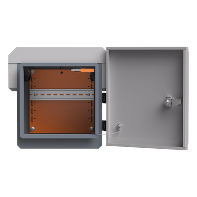 Gabinete de Protección IP55 / Acero SPCC / 250 x 250 x 180 mm / Rieles DIN / 4 Placas Laterales / Montaje Exterior